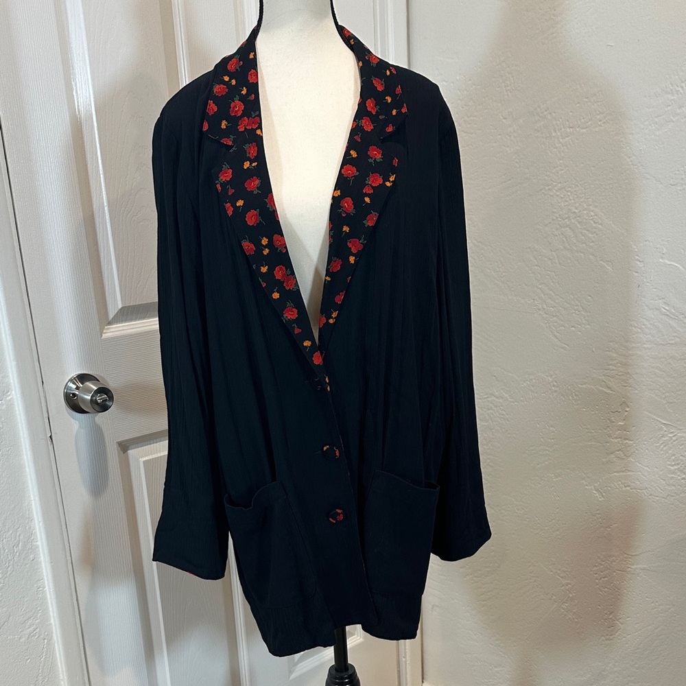 Carole Little Vintage 80’s Black Jacket with Red and Orange Poppy Accents.